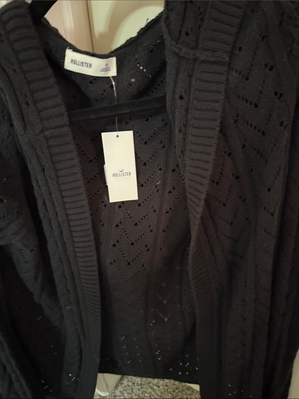 Hollister Black Eyelet Open-Front Cardigan